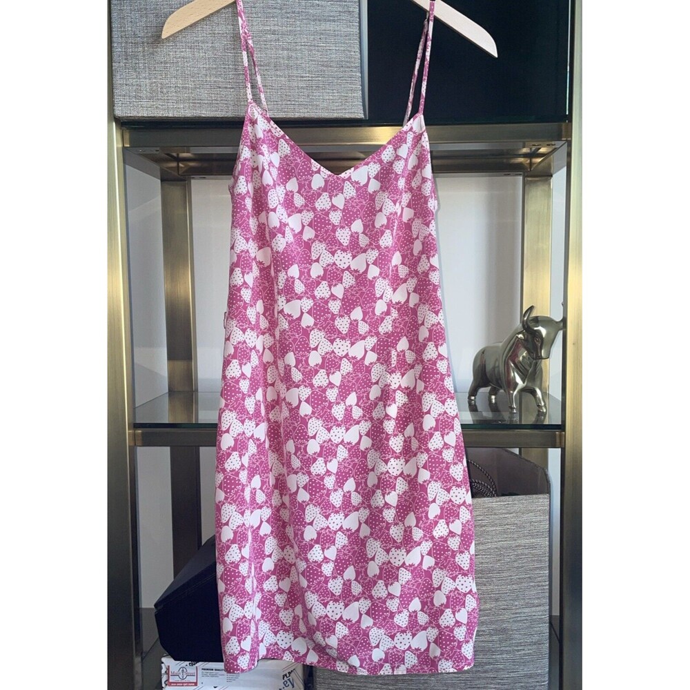 HVN Spaghetti Strap Slip Silk Strawberry Mini Dress Size 4 Small